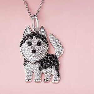 Husky Dog Necklace Black and White Crystals Dog Lover